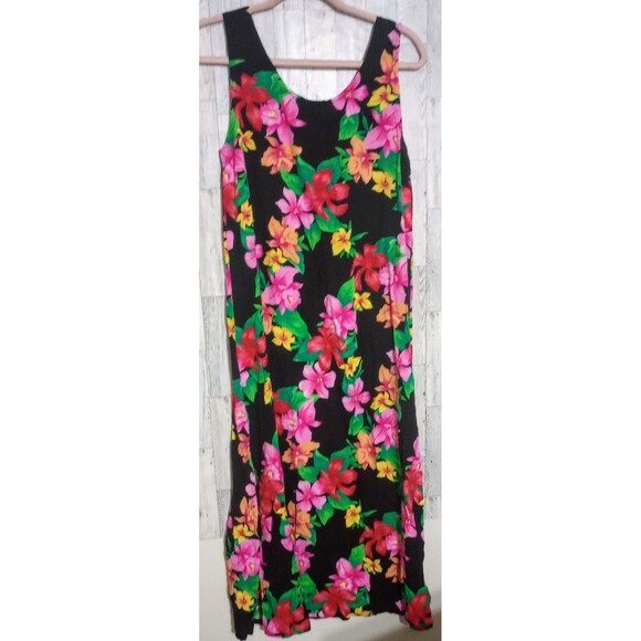 Siren Signatures Maxi Tank Dress Tropical Floral Hawaiian Side Slit Size Medium - Picture 2 of 5